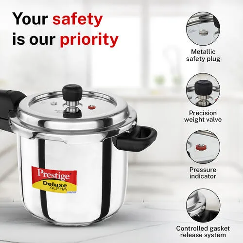  Prestige Deluxe Alpha Svachh Stainless Steel Spillage Control Pressure Cooker, 5.5 L (Silver) - Detail View